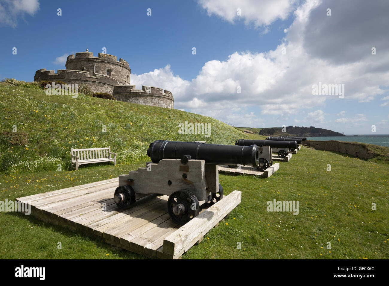 St Mawes Castle and cannons, St Mawes, Cornwall, England, United Kingdom, Europe Stock Photo