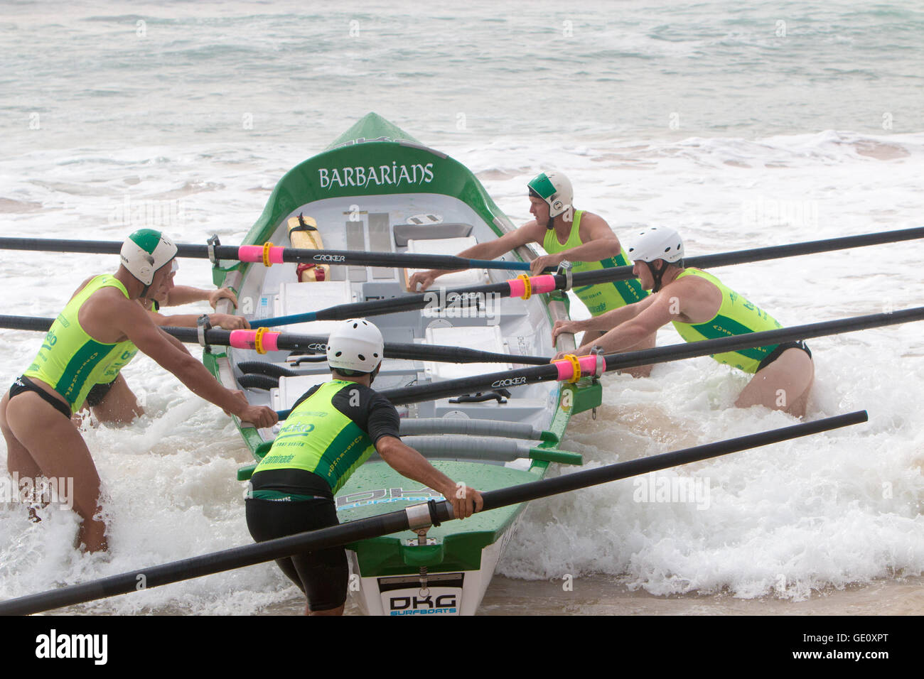 Traditional surf boat racing in the Ocean thunder series at Dee why