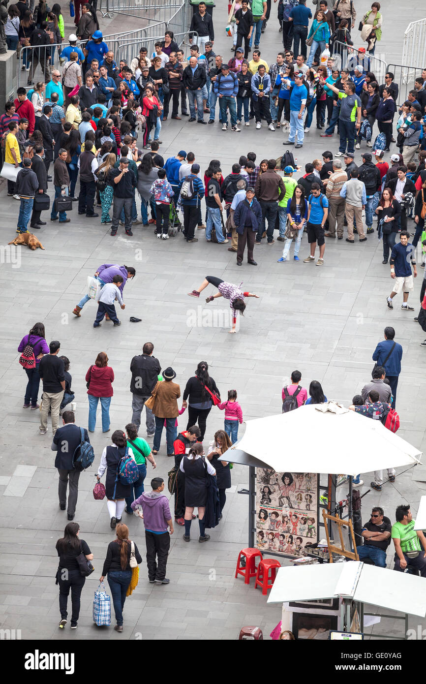 Street artists and people admiring modern dance in center of Santiage de Chile. Stock Photo