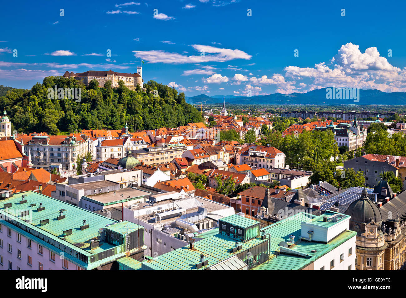 City of Ljubljana aerial view, capital of Slovenia Stock Photo