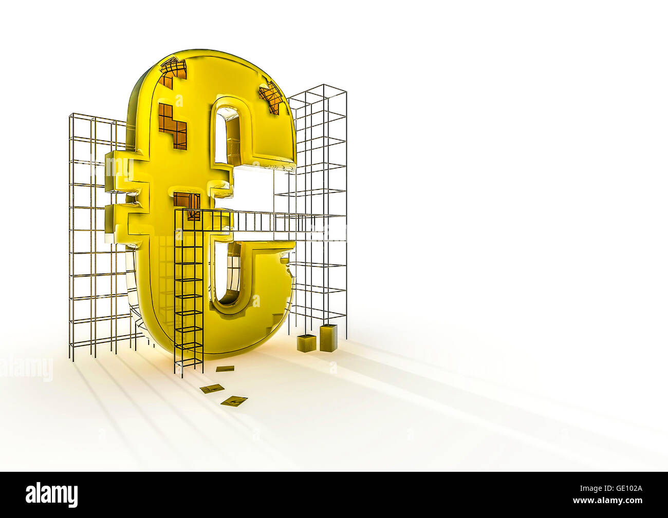 Building the euro / 3D render of euro symbol and construction frames Stock Photo