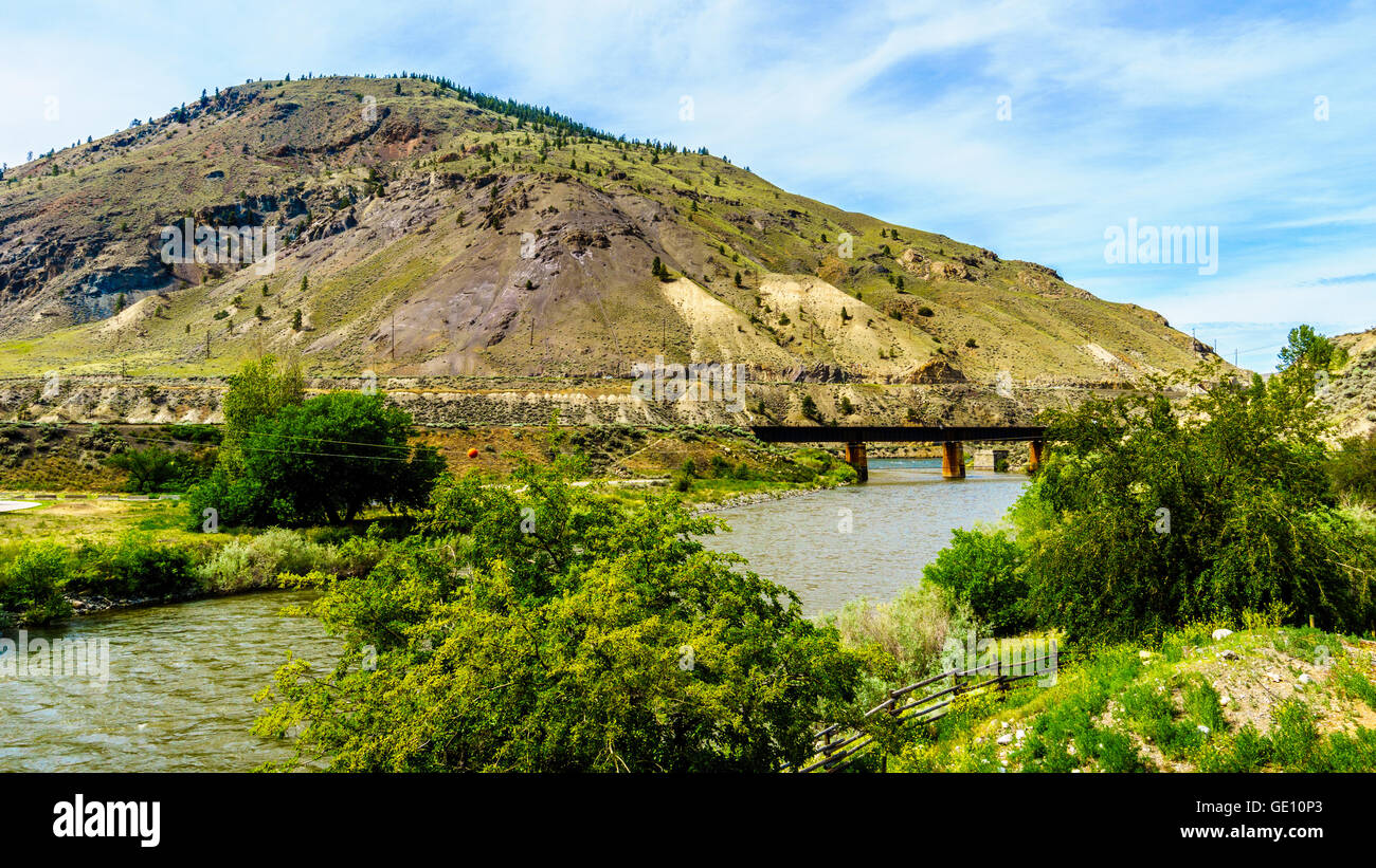 Railway Bridge over the Nicola River where it flows into the Thompson River at Spences Bridge in