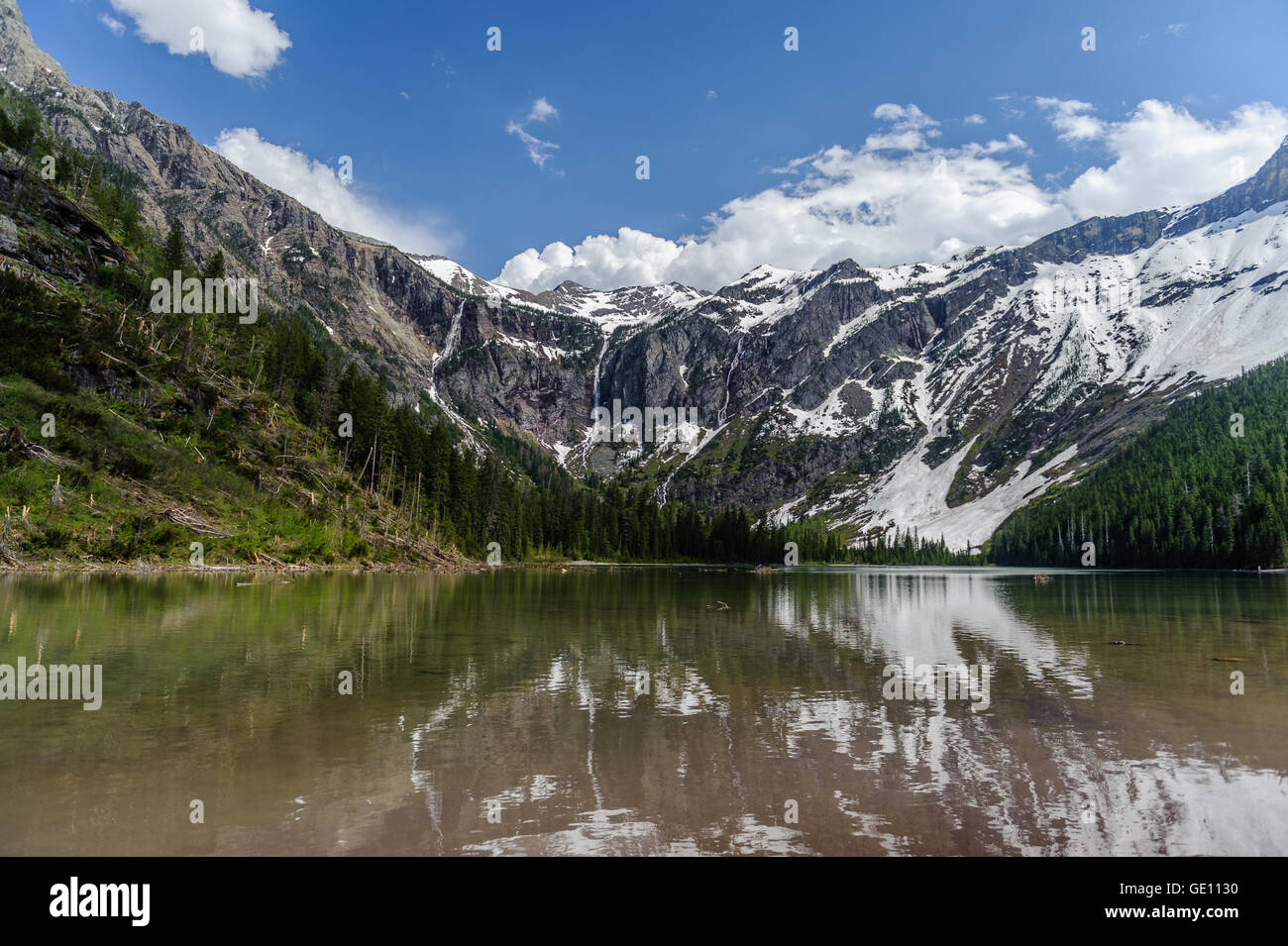 Scenic view of Avalanche Lake and glaciers in West Glacier National Park,, Montana Stock Photo