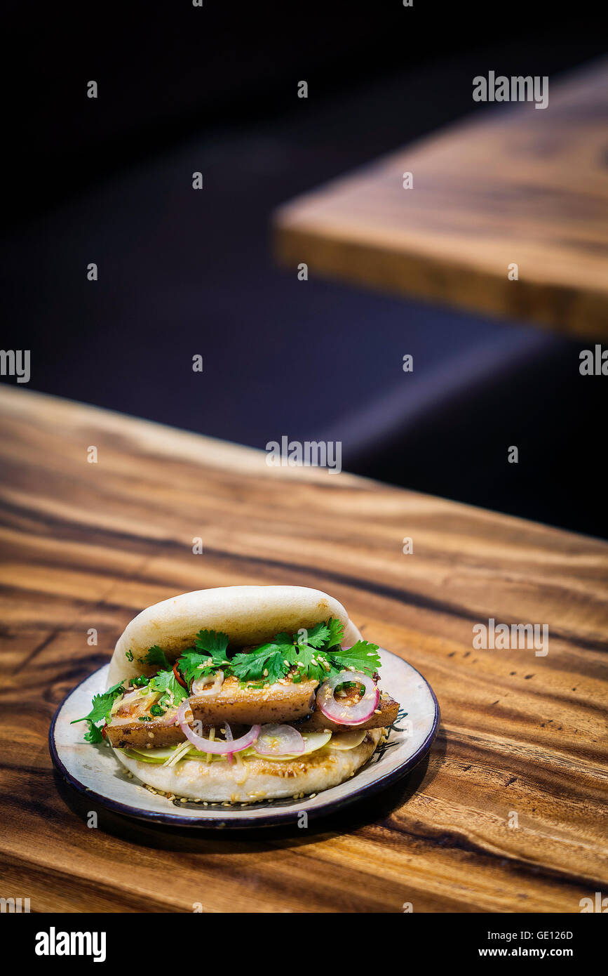 asian pork belly bun pao traditional chinese snack sandwich food Stock Photo