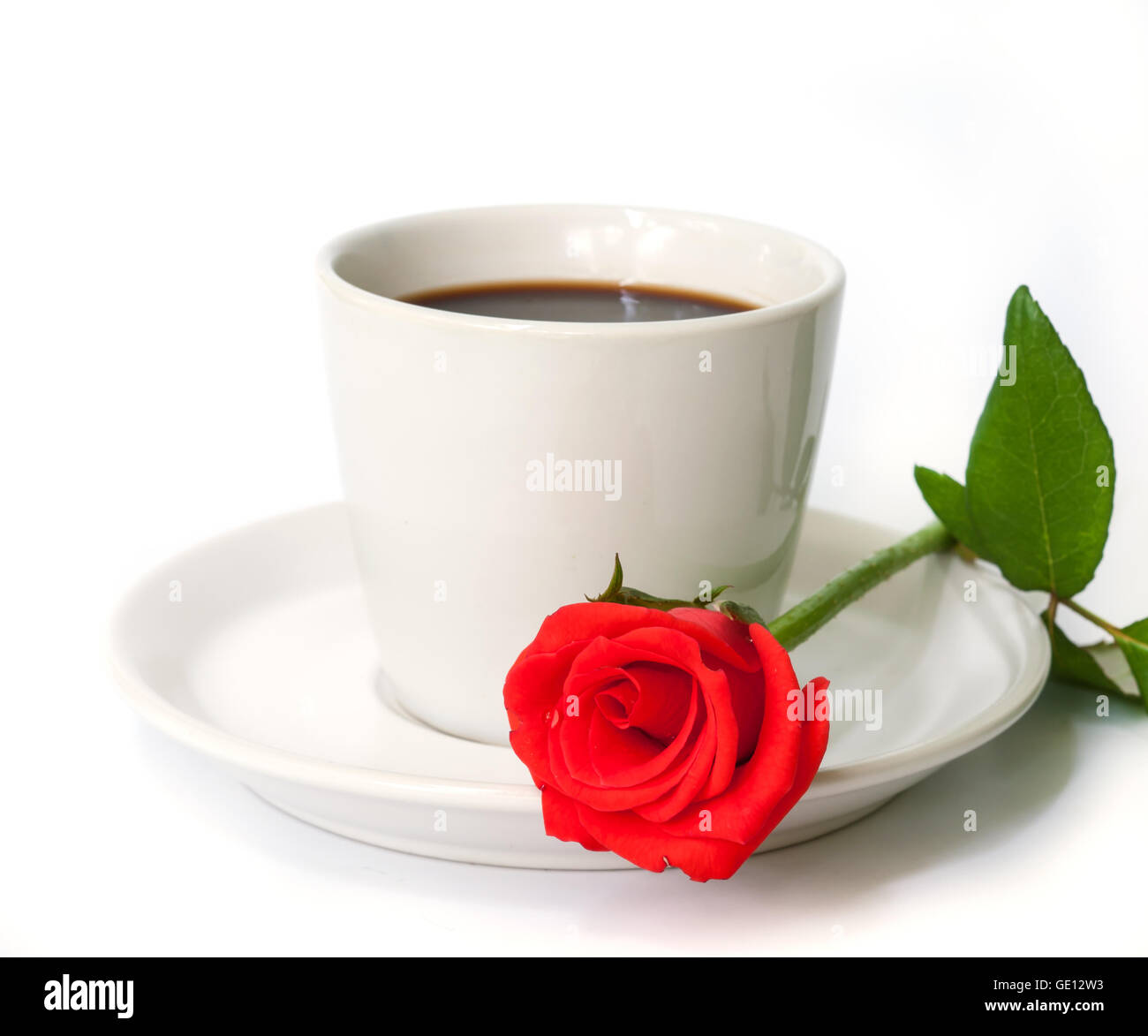 Coffee with red rose Stock Photo - Alamy
