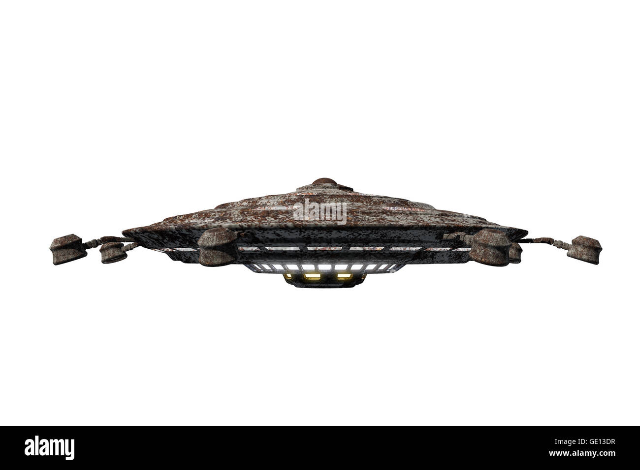 3d illustration of a rusty unidentified flying object isolated on white background Stock Photo