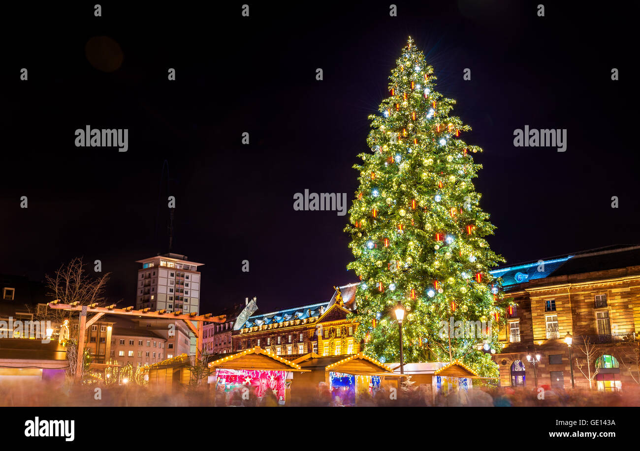 Christmas tree at a famous Christmas Market in Strasbourg, 2015 Stock Photo