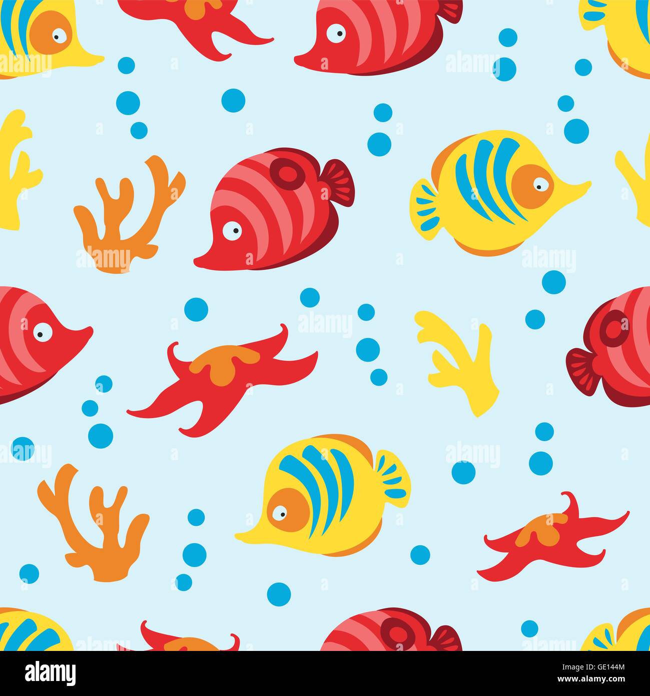 Seamless pattern with sea life on blue background Stock Vector Image ...