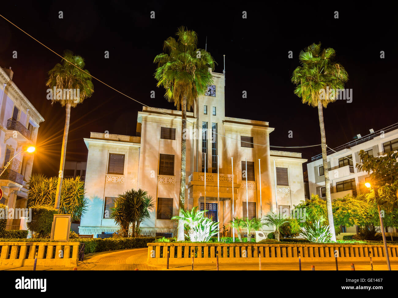 Night view of Limassol city hall - Cyprus Stock Photo