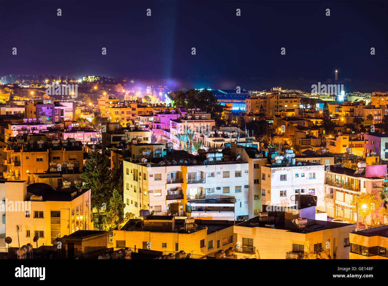 Night view of Paphos city - Cyprus Stock Photo