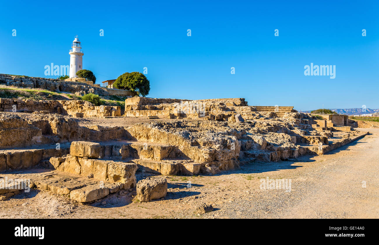 View of lighthouse and Paphos Archaeological Park - Cyprus Stock Photo