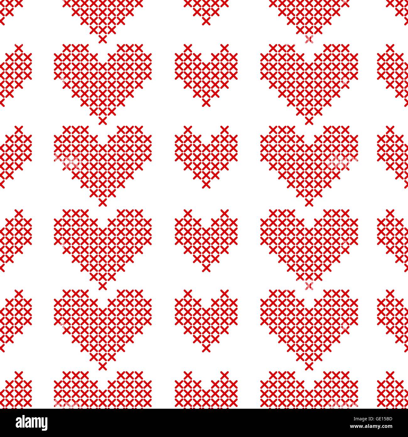 Seamless pattern with cross-stitch hearts on white background Stock ...
