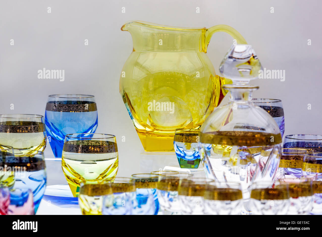 Moser glassworks, Bohemia crystal glass, Karlovy Vary, Czech Republic Glassware Stock Photo