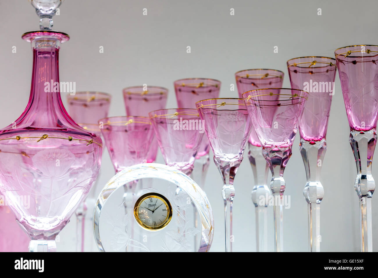 Moser glassworks products, Karlovy Vary, Bohemian crystal glass Czech Republic Glassware Stock Photo