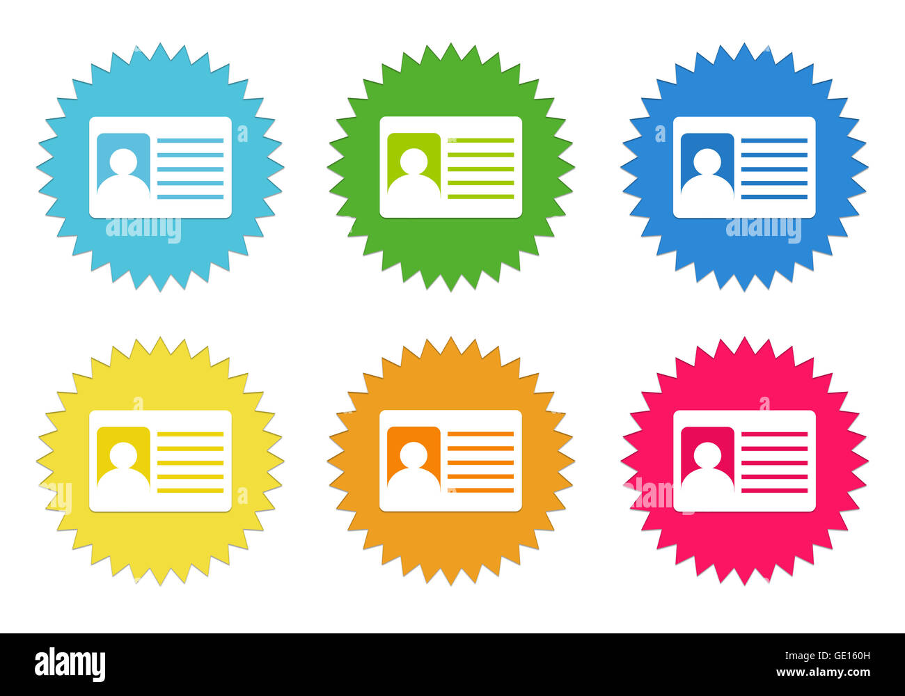 Set of colorful stickers icons with identification card symbol in blue ...