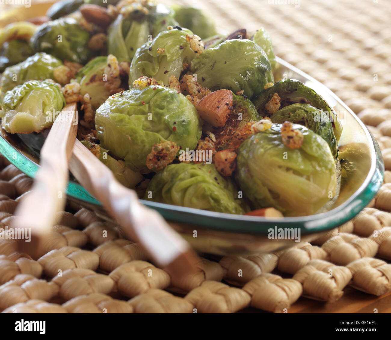 Roasted Brussel's Sprouts with Japanese 5spice, toasted rice, almonds