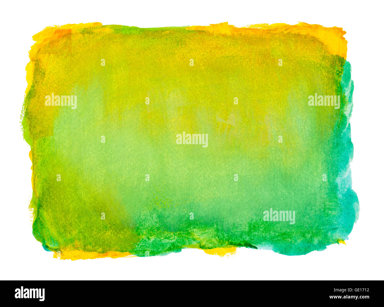 Blue and Yellow Watercolor Background with Copy Space Isolated on White. Stock Photo
