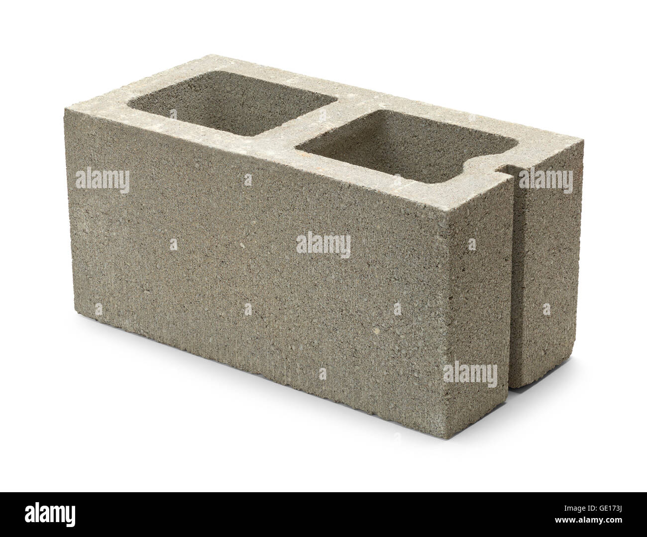 Single Gray Concrete Cinder Block Isolated on White Background. Stock Photo