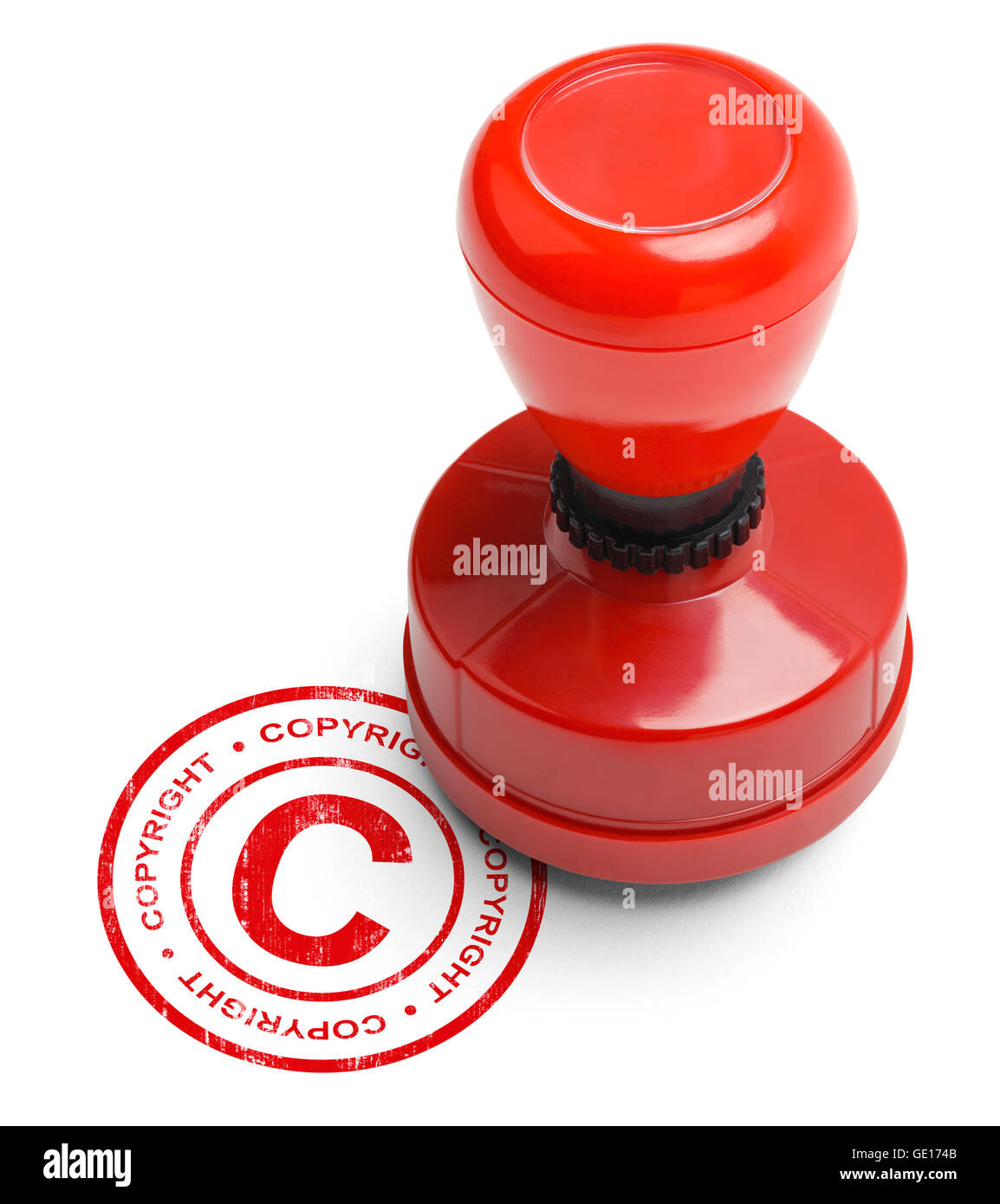 Red Copyright Stamper Isolated on White Background. Stock Photo