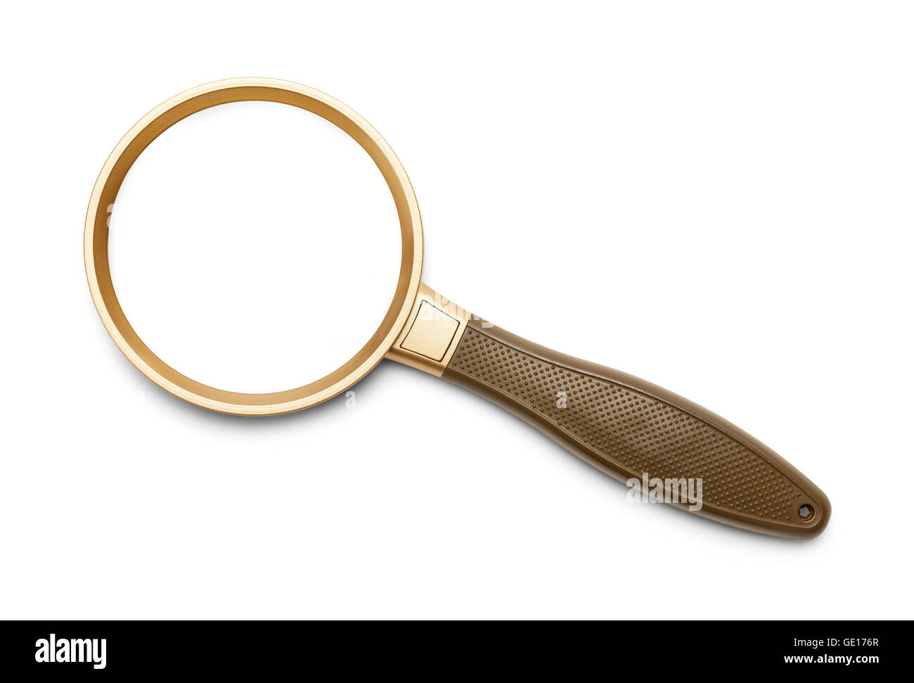 Gold and Brown Magnifying Glass Isolated on White Background. Stock Photo
