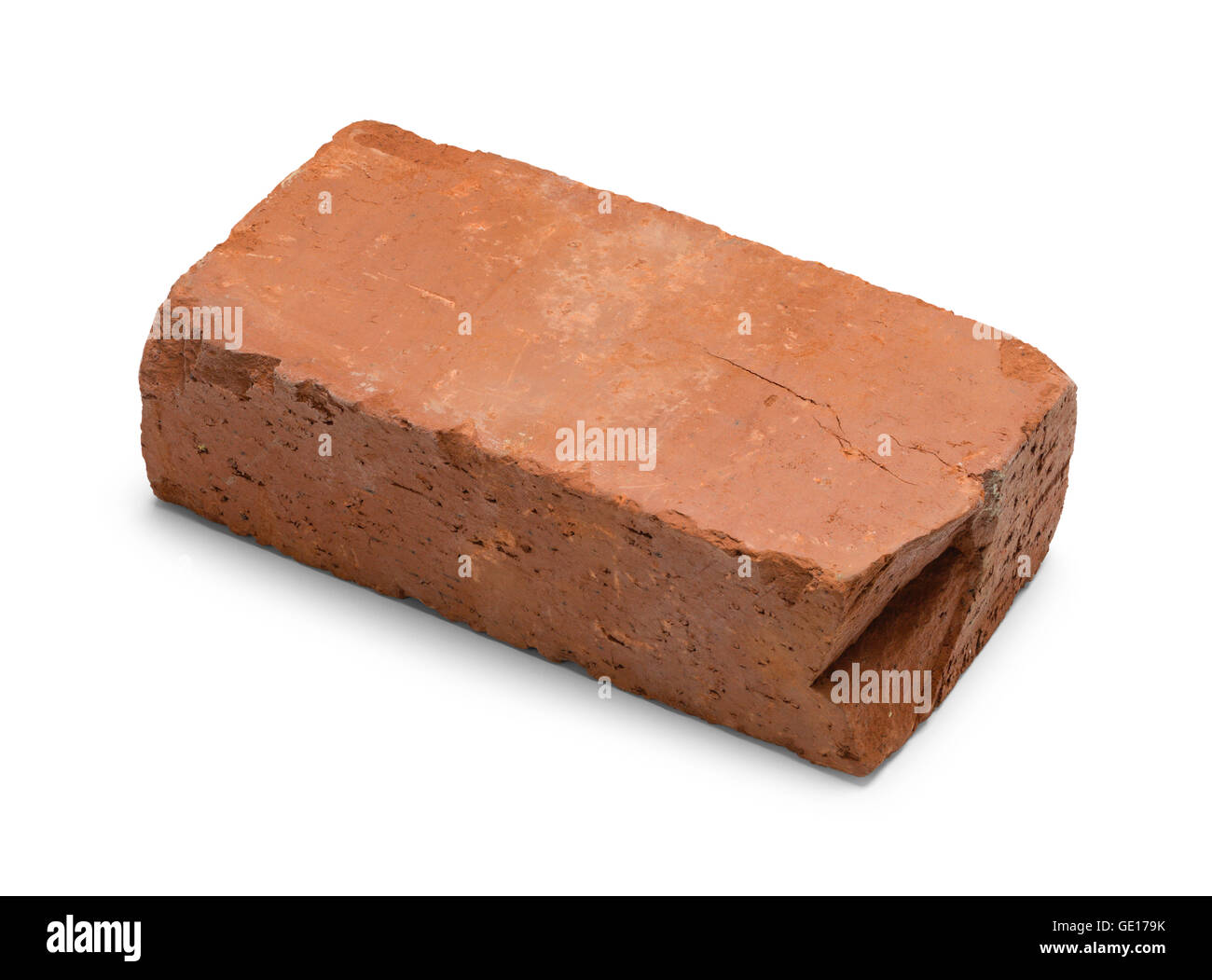 Aged Old Red Brick Isolated on White Background. Stock Photo