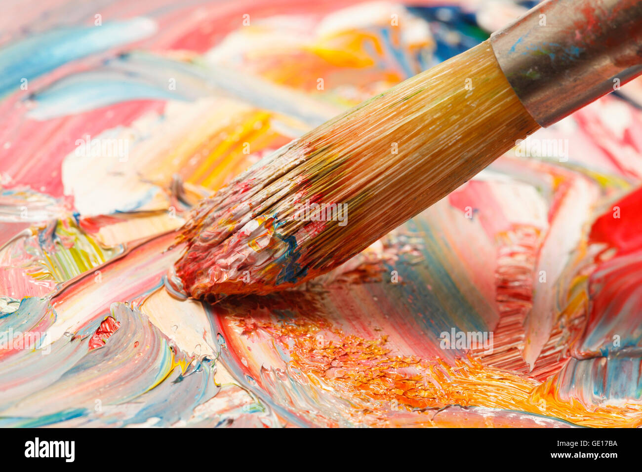 Close Up of Oil Painting with Brush Strokes. Stock Photo