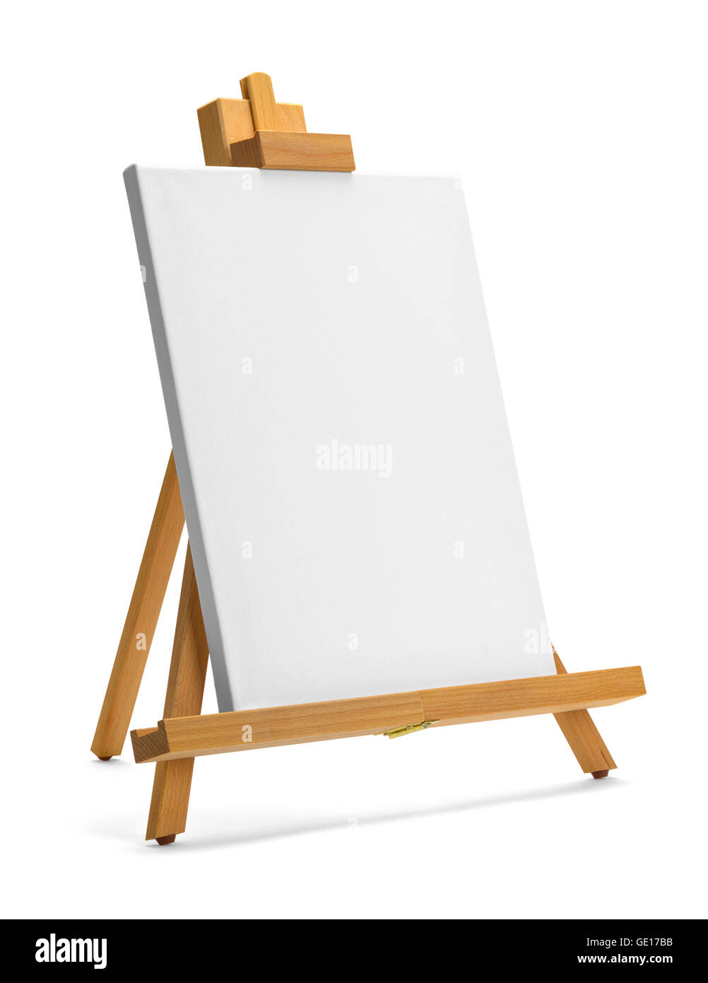 Painting Canvas and Easel with Copy Space Isolated on White Background. Stock Photo