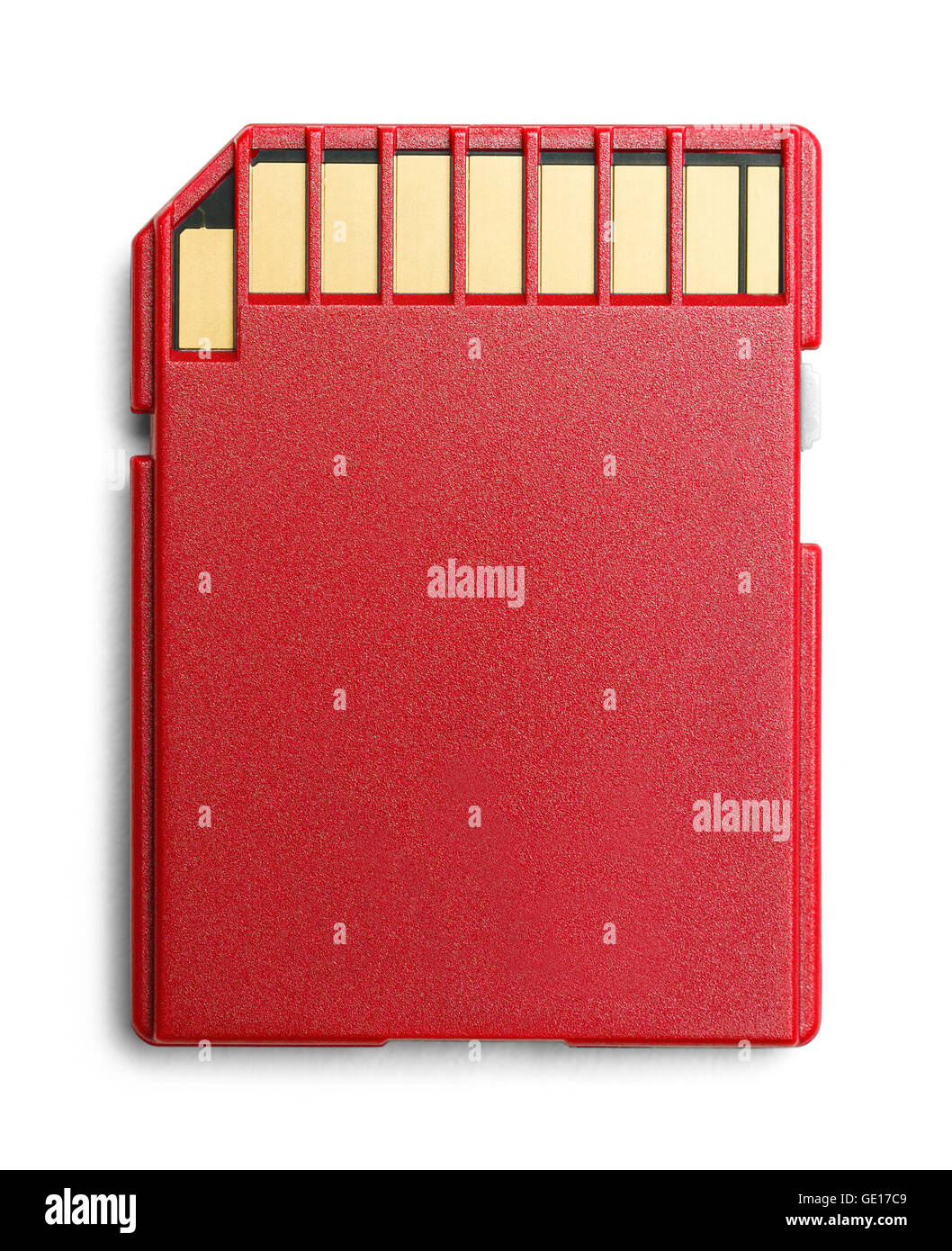 Red Computer Memory Card Back Side with Copy Space Isolated. Stock Photo