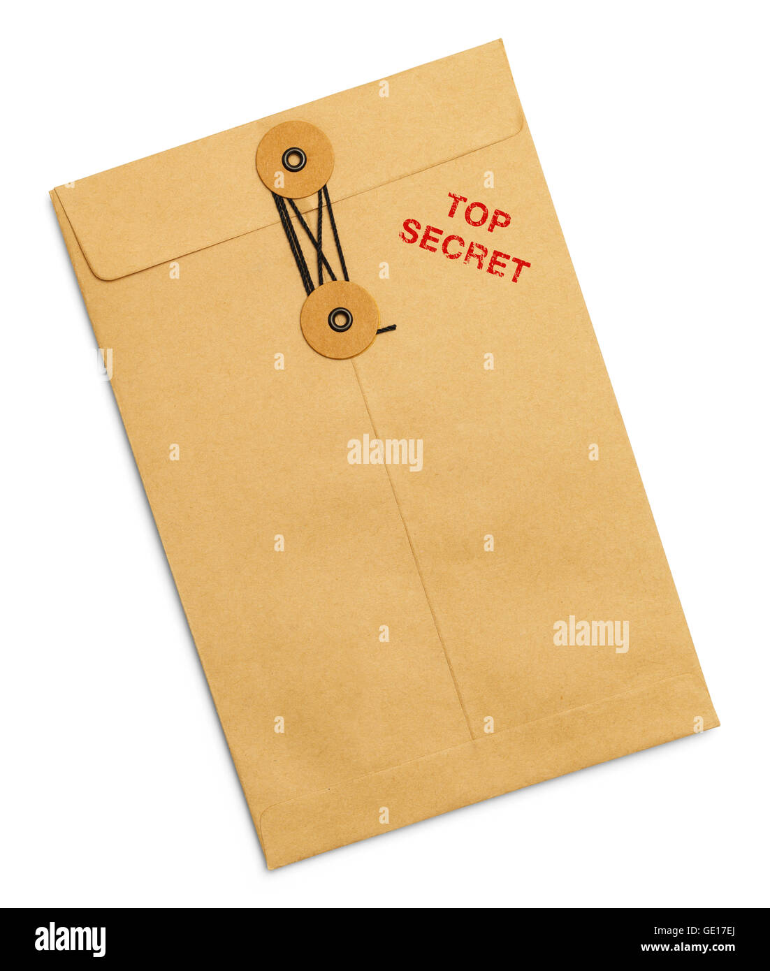 Top Secret Tied Sealed Envelope Isolated on White Background. Stock Photo