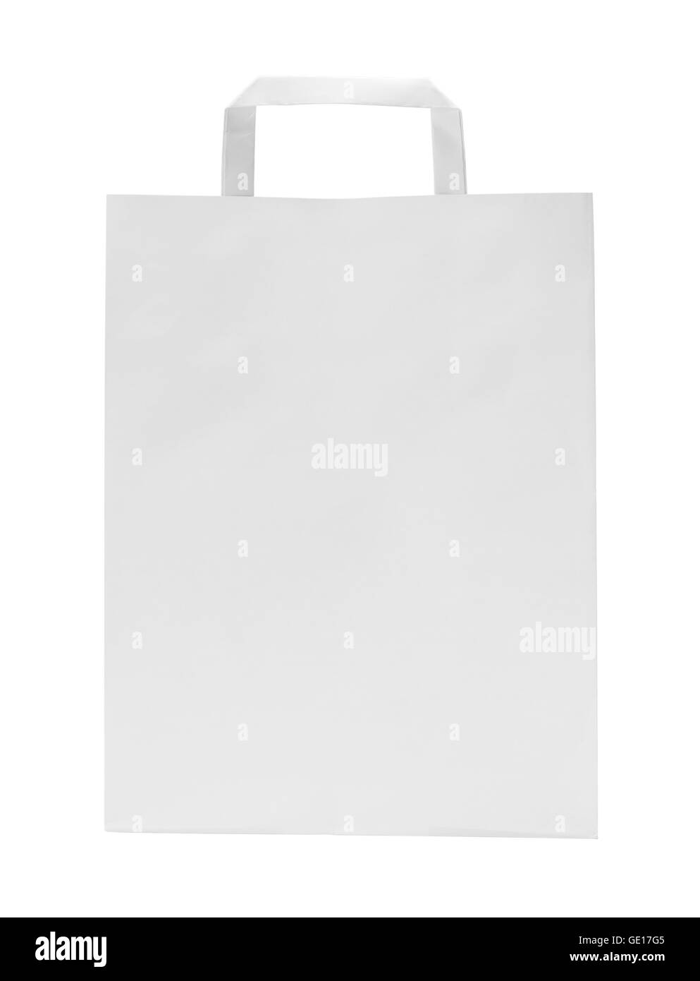 White Paper Bag with Copy Space Isolated on White Background. Stock Photo