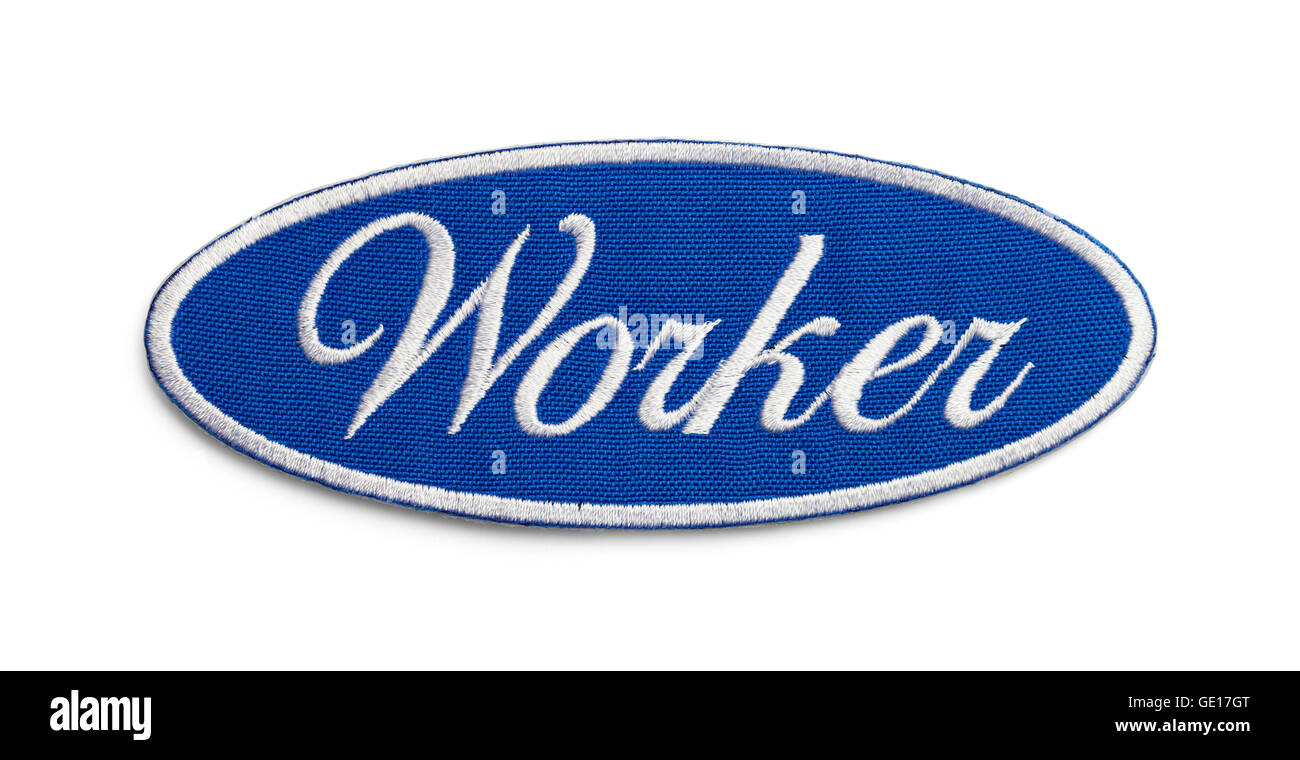 Blue Uniform Worker Patch Isolated on White Background. Stock Photo