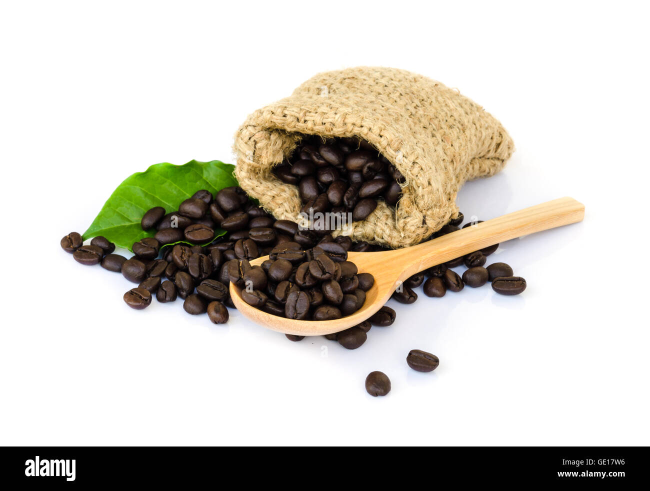 roasted coffee beans in a sack isolated on white background Stock Photo ...