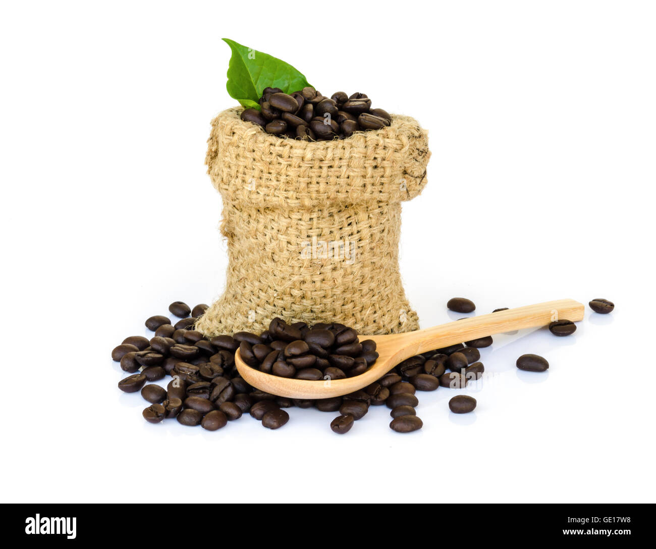 roasted coffee beans in a sack isolated on white background Stock Photo ...