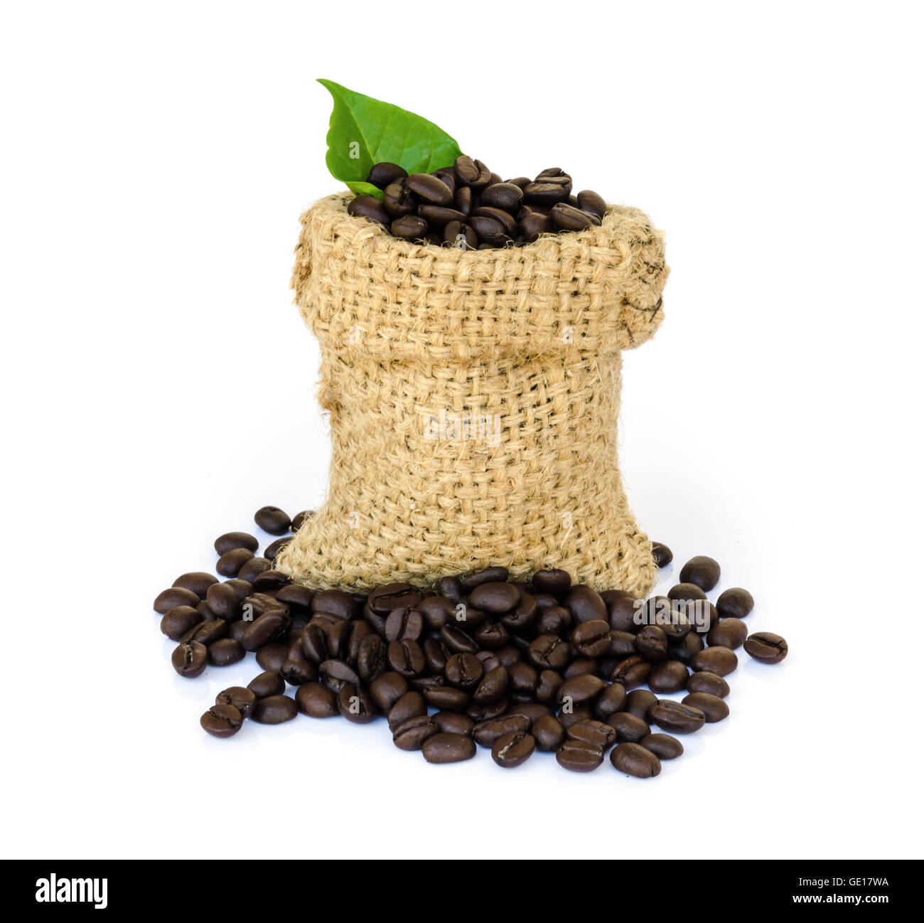 roasted coffee beans in a sack isolated on white background Stock Photo ...
