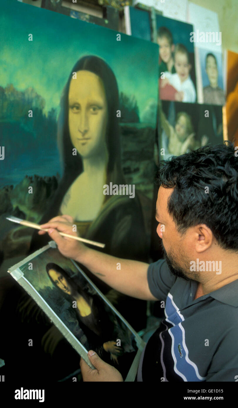 copy Art painter at a market in the city of ho chi minh city in Vietnam Stock Photo