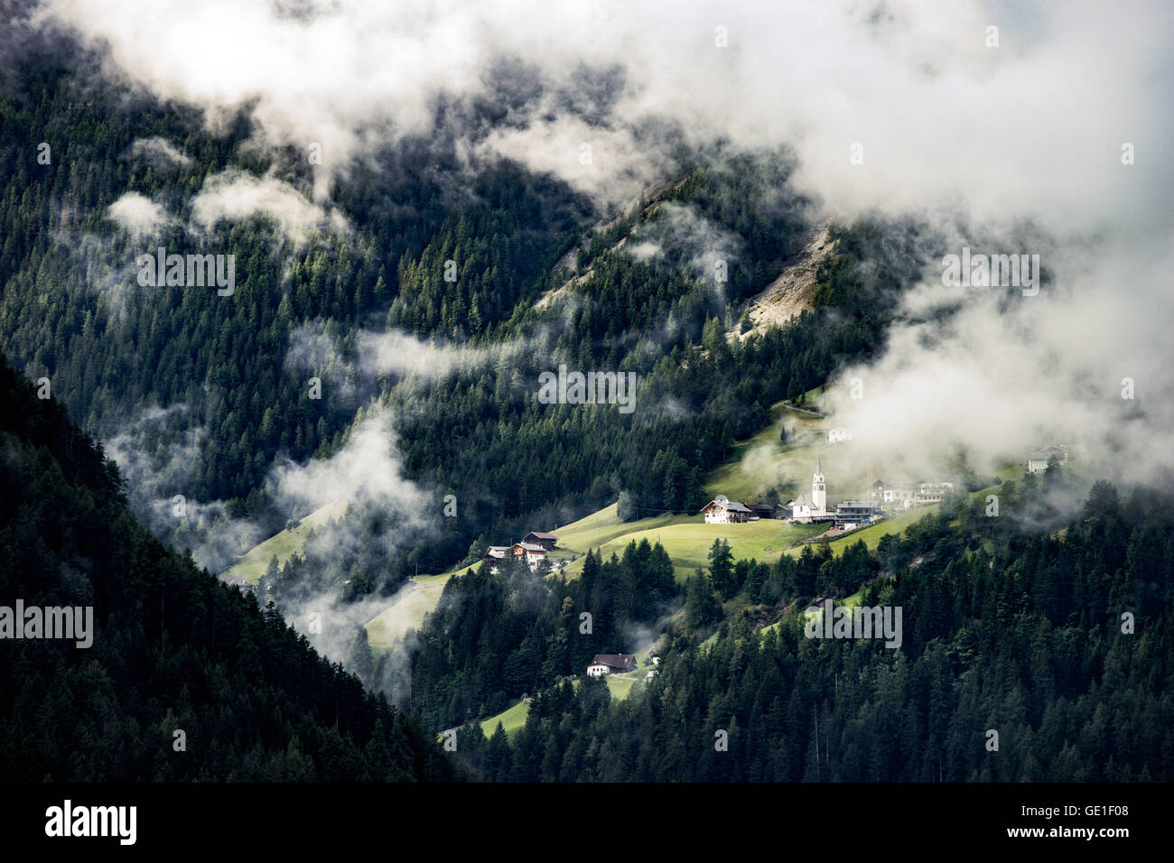 Mountain Village, Dolomite Mountains, South Tyrol, Italy Stock Photo