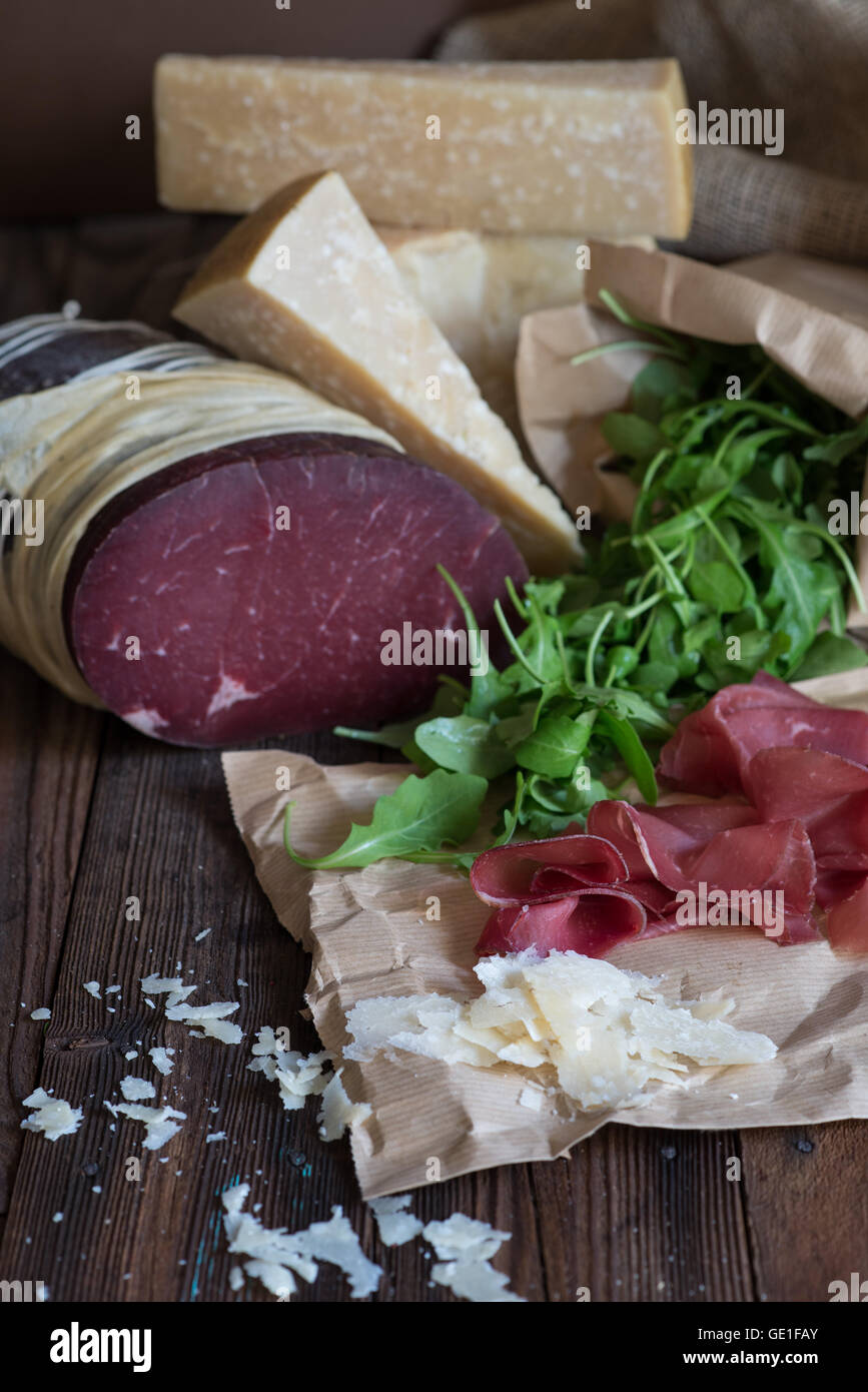 Bresaola, cheese and rucola Stock Photo