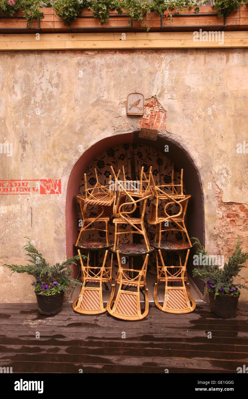 a restaurant in the old town in the city of riga in latvia in the baltic region in europe. Stock Photo