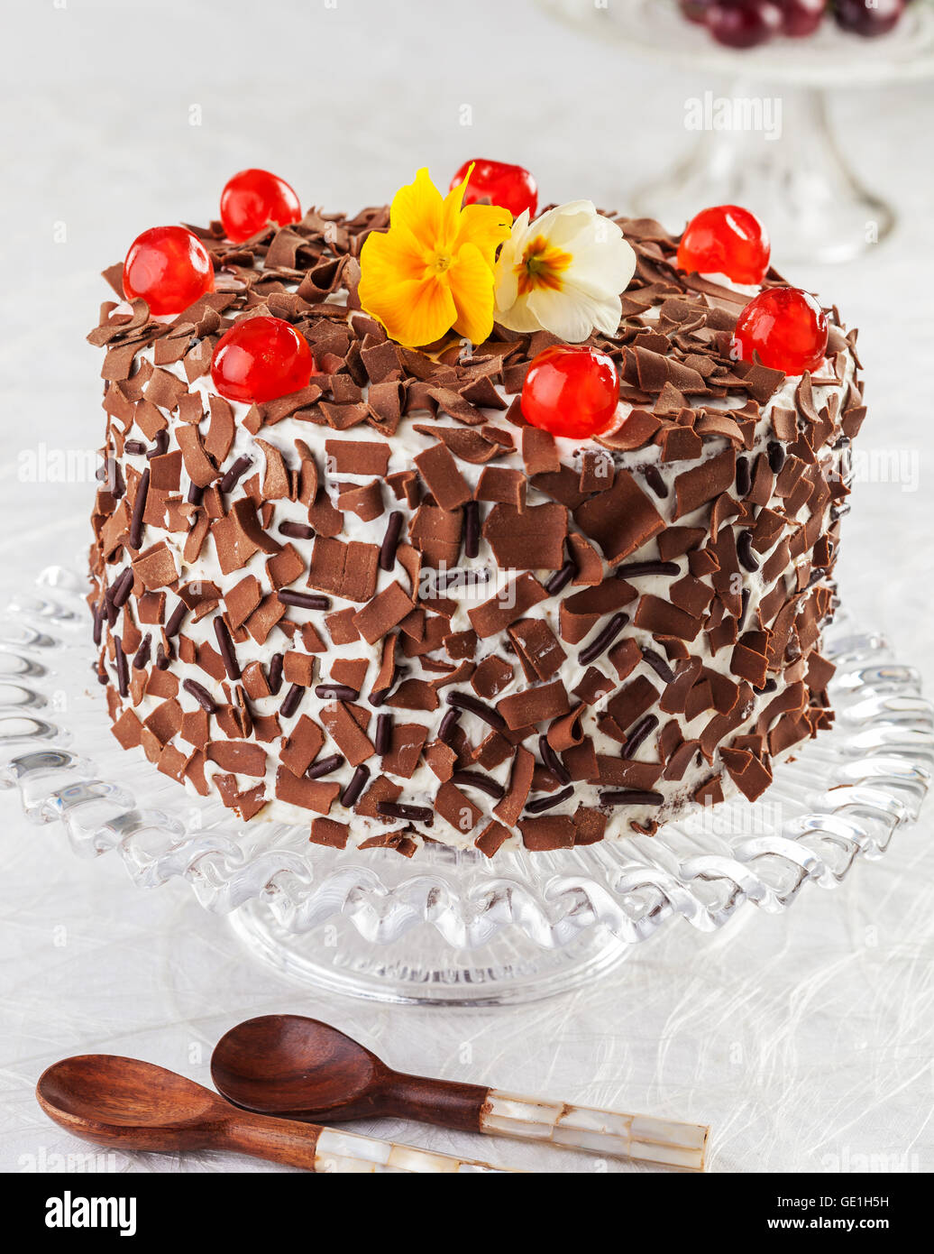 Black forest cake with cherries. Stock Photo