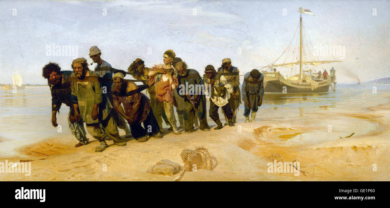 Ilya Repin, Bargehaulers on the Volga 1870-1873 Oil on canvas. State Russian Museum, Saint Petersburg, Russia. Stock Photo