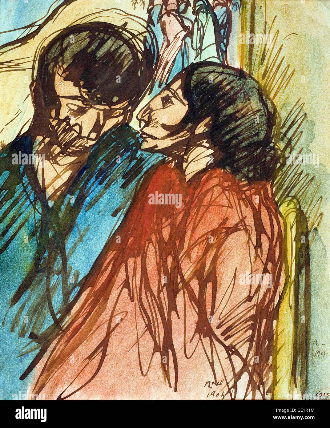 Isidre Nonell, Gypsy Couple 1904 Drawing, pencil and watercolor on paper. Museu Nacional d'Art de Catalunya, Barcelona, Spain. Stock Photo