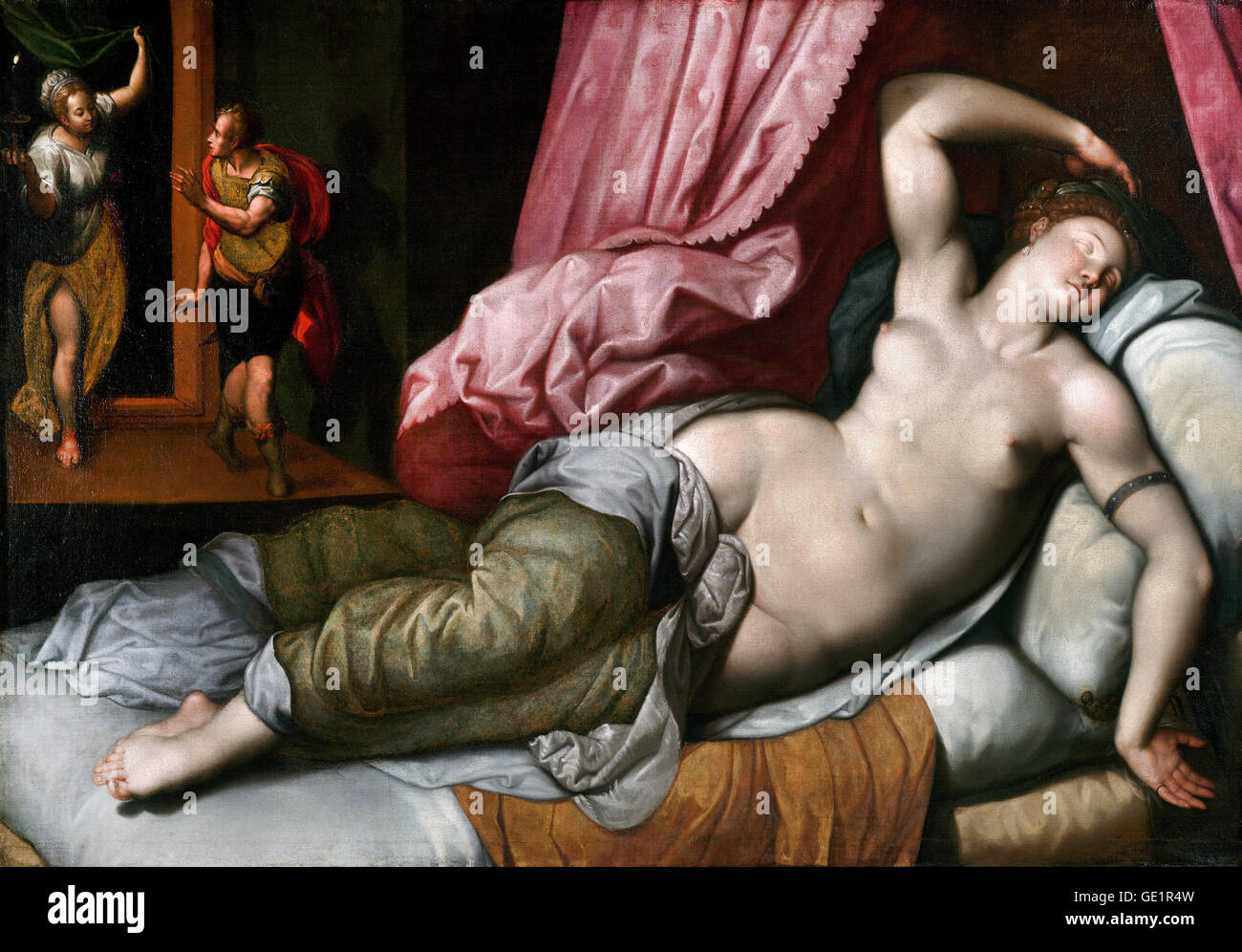 Jacob de Backer, Paris Being Admitted to the Bedchamber of Helen. 1585-1590 Oil on canvas. Getty Center, Los Angeles, USA. Stock Photo