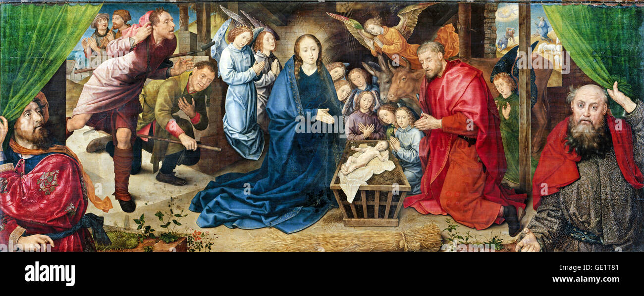 Hugo van der Goes, The Adoration of the Shepherds. Circa 1480. Oil on panel. Gemaldegalerie, Berlin, Germany. Stock Photo
