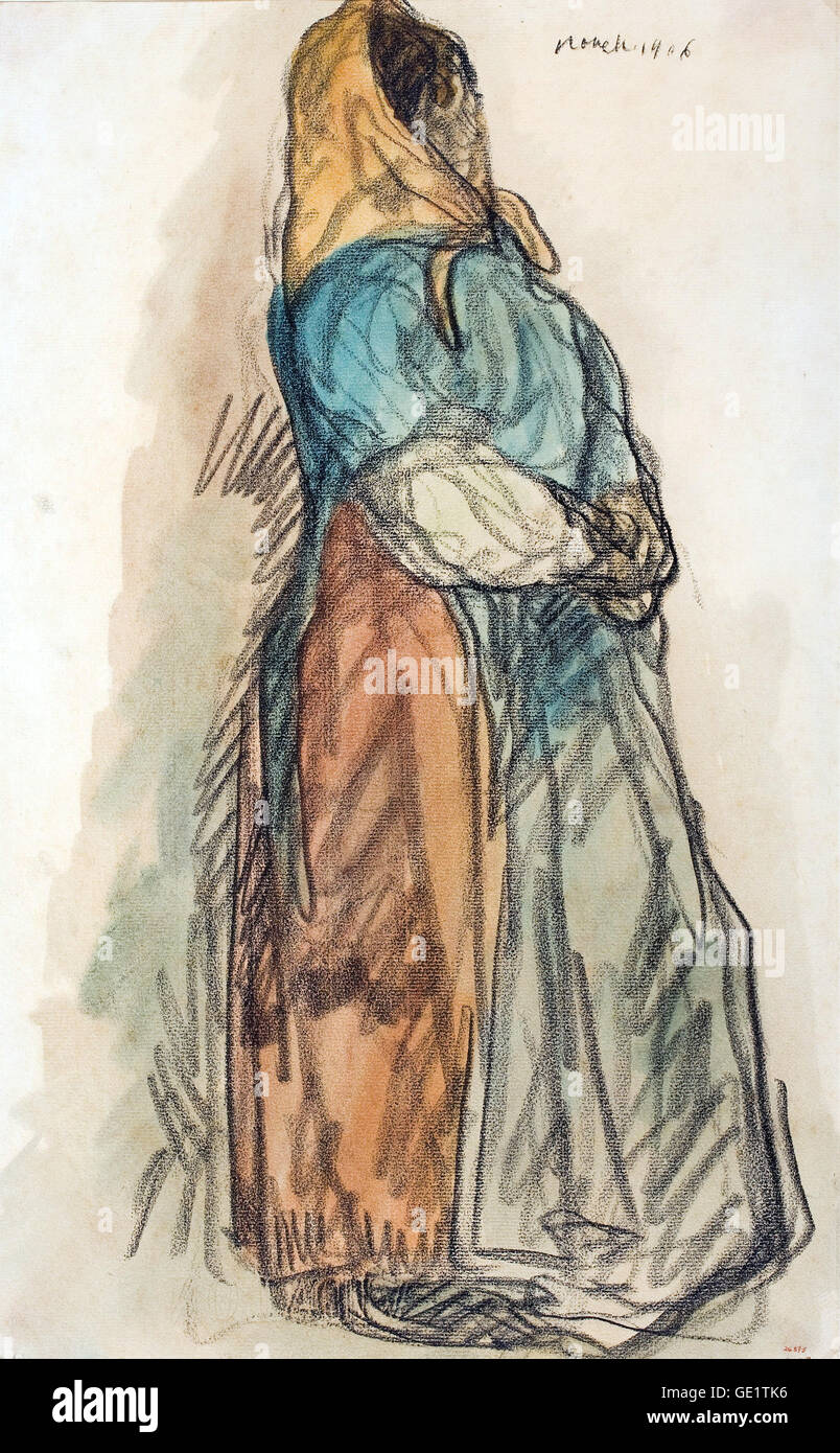 Isidre Nonell, Waiting 1906 Drawing, pencil and watercolor on paper. Museu Nacional d'Art de Catalunya, Barcelona, Spain. Stock Photo