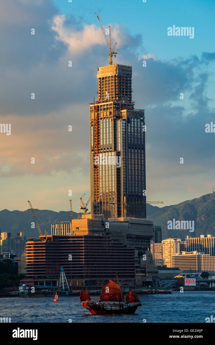 The new Kowloon skyline and new buildings under construction, Hong Kong, China. Stock Photo