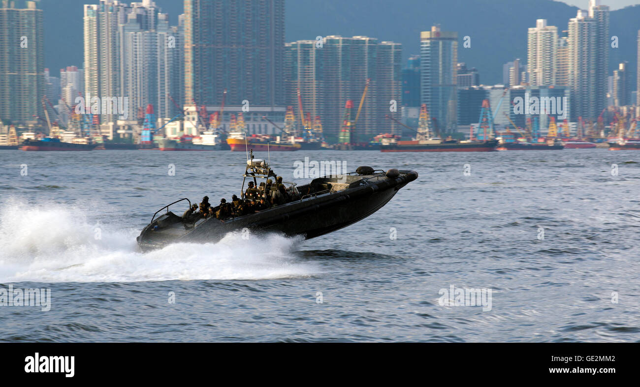 Hong Kong Marine Police speed boat, Victoria harbor, Hong Kong, China. Stock Photo