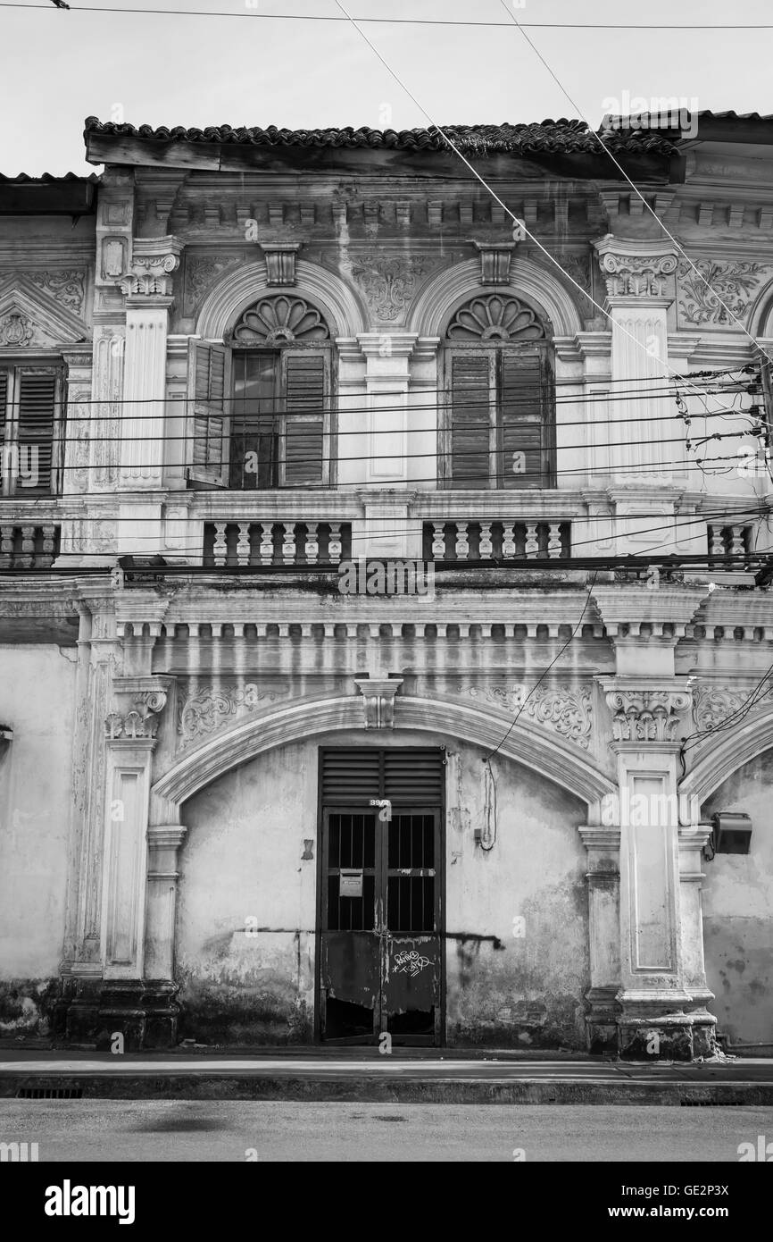 old buildings at phuket, black and white Stock Photo