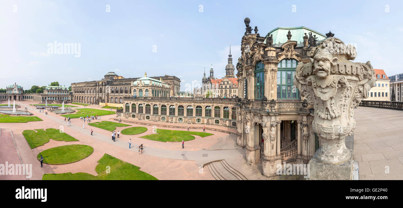 Panoramic view of Zwinger (Der Dresdner Zwinger), part of the historic heart of Dresden. Stock Photo