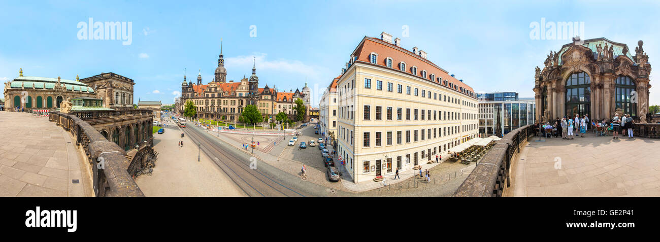 Panoramic view from Zwinger on the historic heart of Dresden. Stock Photo