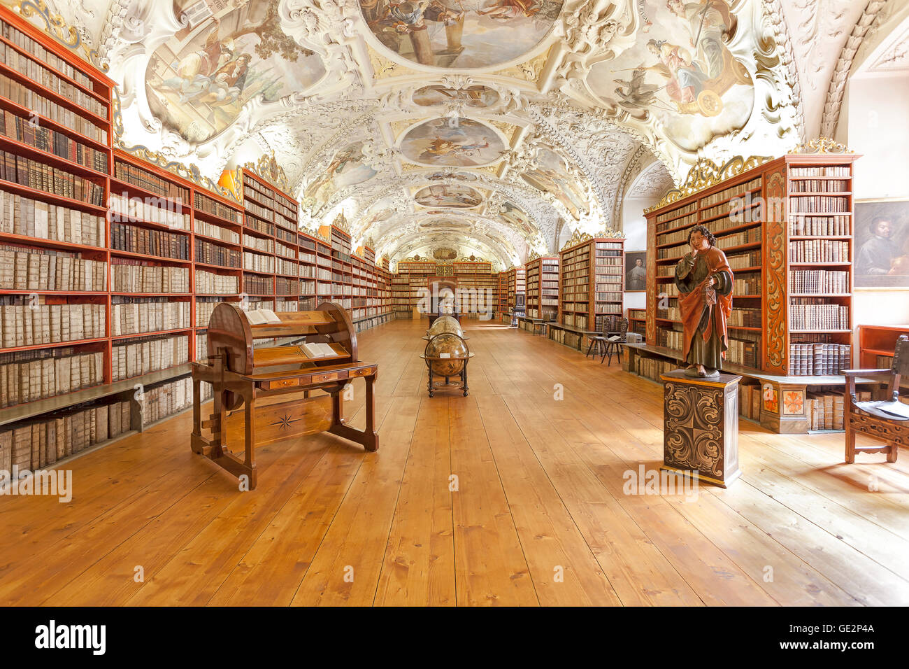 Prague, Czech Republic- June 15, 2014: The Theological Hall in Strahov monastery in Prague, one of the finest library interiors Stock Photo